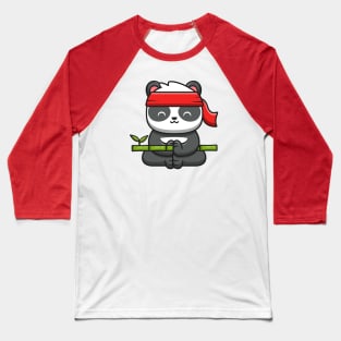 Cute Panda Kung Fu Meditation Holding Bamboo Baseball T-Shirt